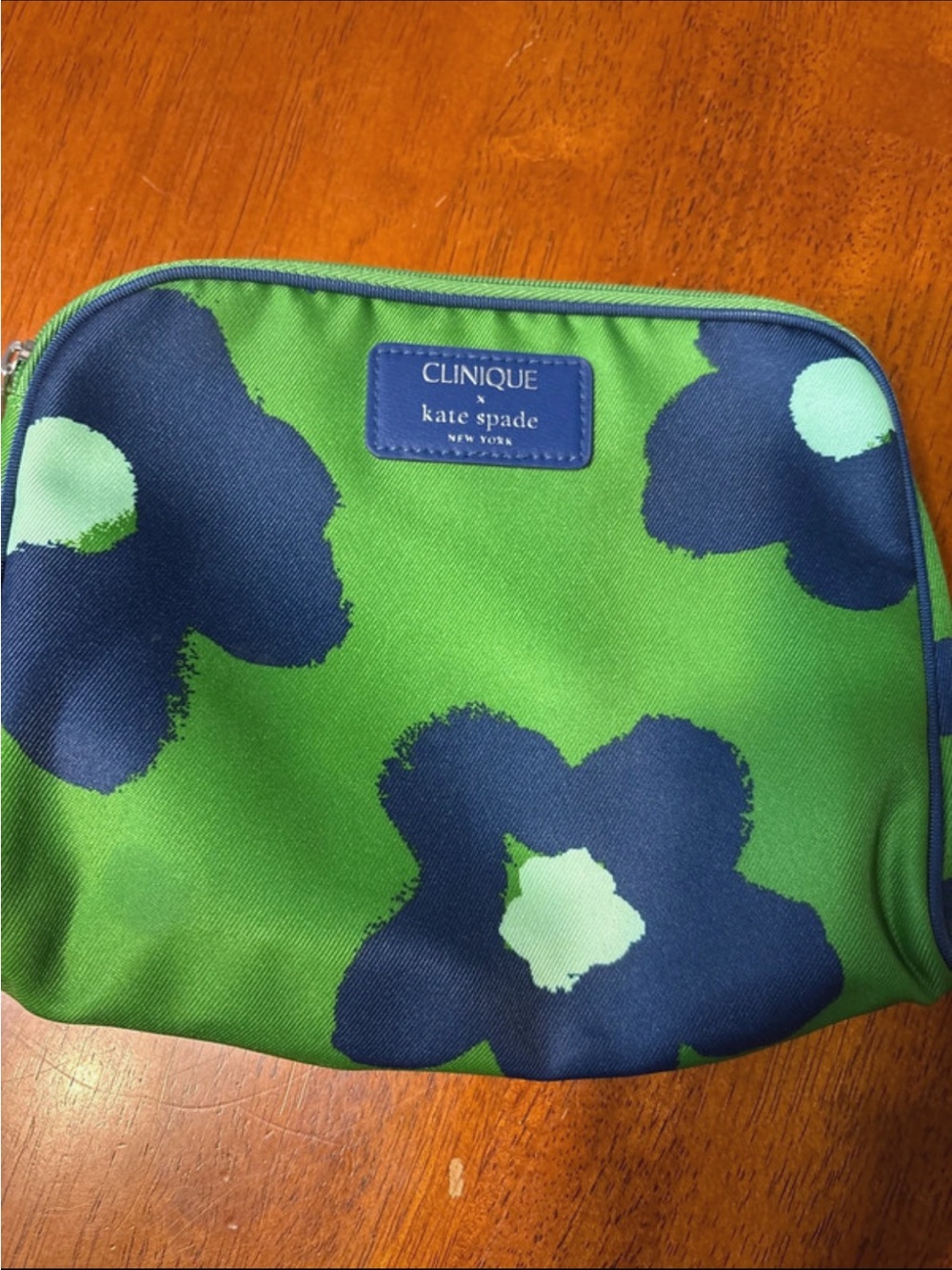 kate spade Green Navy Floral Cosmetic Pouch with Light Mint Accents